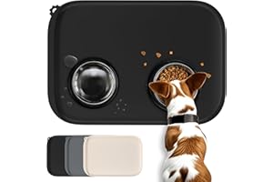 Conlun Tappetino per Cibo di Cane con Tascone Laterale & Foro per Gancetto, Bordi Morbidi Rialzati, Facile da Pulire Impermeabile Antiscivolo in Silicone per Ciotola d'Acqua (46x30cm,Nero)