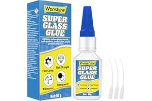 WONSHINE Glass Glue 30 g, Clear Superglue for Glass, Acrylic, Pottery, Mirrors, Jewelry and Crafts, with Anti-Clog Cap, Waterproof, Heat-Resistant