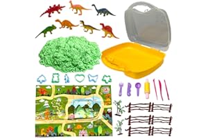 XWIN SPORTSERIES Koolbitz 2-in-1 Magic Play Sand Set and Play Mat - 1Kg Non-Sticky Sand with 33Pcs Moulds, 7 Dinosaur Figures, Tools, Play Mat and Carry Case - Mess-Free Creative Activity Toy for Boys and Girls Age 3+