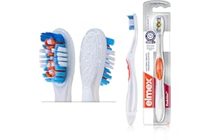 elmex Brosse à dents ProAction moyenne, 1 pièce – Brosse à dents manuelle avec poils vibrants, fonctionne sur piles