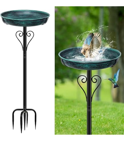 Moritz Vogelbad XL vogelbad bruin met kleine vogel op de waterschaal hoogte 72 cm staand vogelbad waterbad versierd tuin vorstbestendig