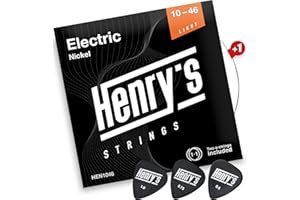 HENRYS® Gitarrensaiten E Gitarre 10-46 - Saiten für E Gitarre Light - Extra E1-Saite & 3 Plektren Gratis - E Gitarren Saiten Mit Vernickelter Außenseite & Edelstahlkern - Electric Guitar Strings