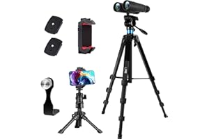 LCNCY Treppiede per Binocolo, Alluminio [173 cm + 25 cm] Telescopio Treppiede, con Adattatore Binocolo, 2 Piastre Sgancio Rapido, Supporto per Smartphone/iPad