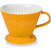 Creano Porcelain Coffee Filter Holder for Reusable Hand Filters Size 4-6 for Cups and Pitchers - Saffron Yellow