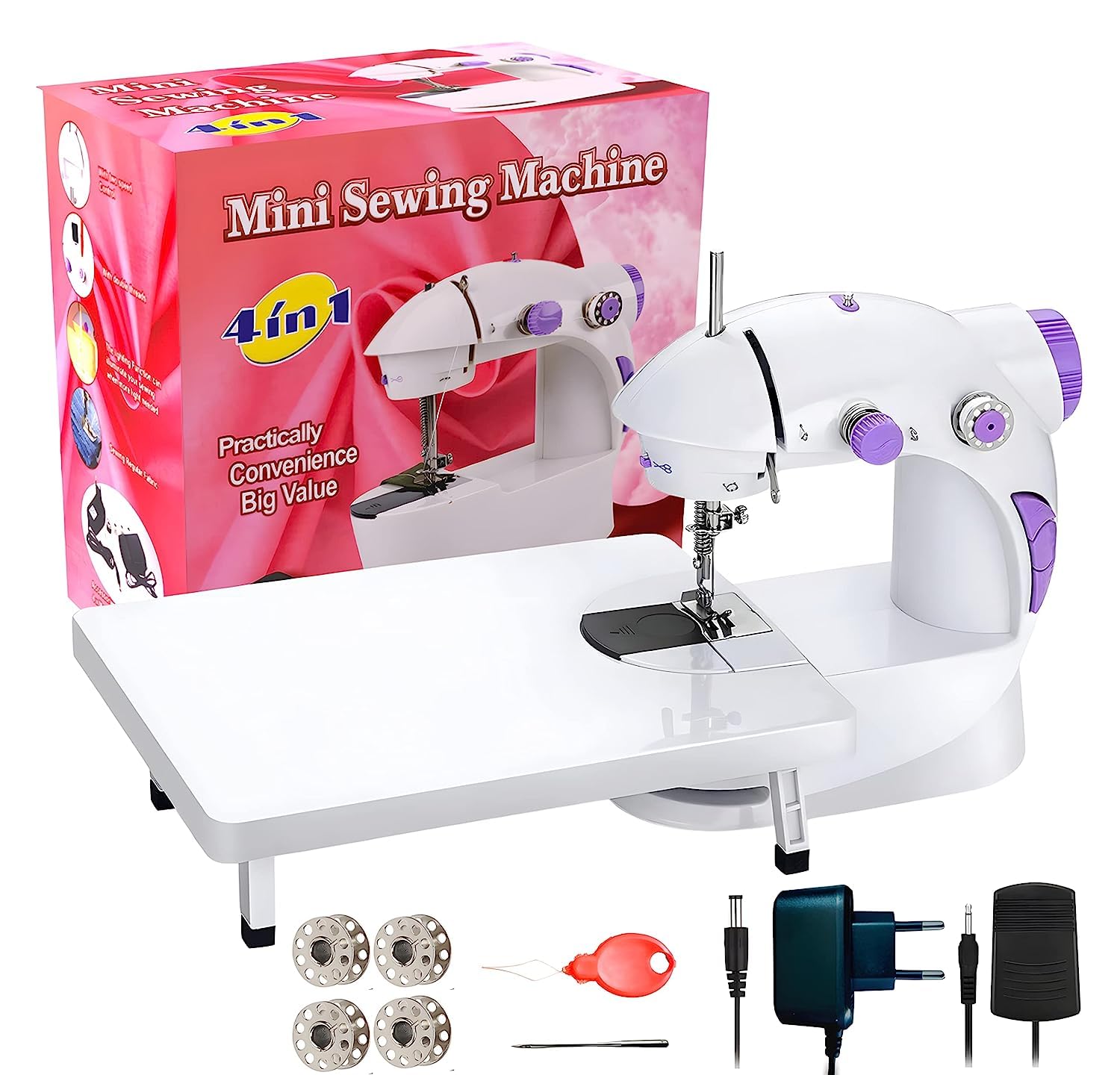 Mini Sewing Machine with Table Set, Tailoring Machine, Hand Sewing Machine with Extension Table, Foot Pedal Adapter