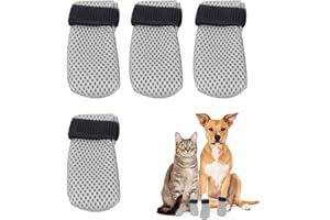 Bekecidi 4 Botas Antiarañazos para Gatos, Cubiertas Ajustables para Garras de Gato Antideslizantes Calcetines de Malla para Gatos Guantes de Perro Protector de Patas de Gato para Cortar Uñas (Gris)