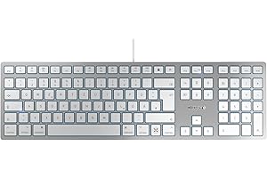 ‎CHERRY CHERRY KC 6000C FOR MAC, Kabelgebundene Mac-Tastatur (USB-C Anschluss), Deutsches Layout (QWERTZ), Flüsterleise Tasten, Flaches Design, Weiß-Silber
