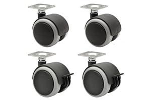 WAGNER Möbelrollen/Doppelrollen 4tlg. Set - SOFT - Durchmesser Ø 50 mm, Bauhöhe 65 mm, Softlauffläche, Anschraubplatte 42 x 42 cm, 2 mit Feststeller, Tragkraft 50 kg/Rolle - 02172888