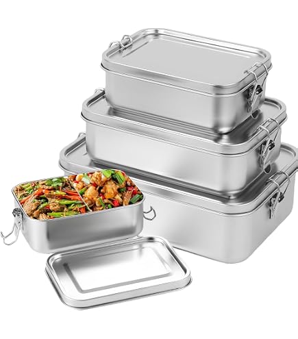 Lot De 4 Boîtes Repas En Inox Avec Compartiment Amovible - 550ml, 850ml, 1400ml - Bento étanche Pour Soupe, Salade, Pique-nique - 3
