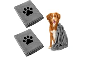 DEEPTON Hundehandtuch, 2 Stück Hundehandtuch Extra Saugfähig für Hunde Und Katzen, Grau Schnelltrocknend Haustier Mikrofaser Handtücher, 75 x 35 cm Hunde Handtuch für Katzen, Hunde Oder Andere Haustiere