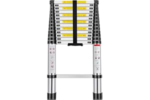 T-LOVENDO.ES Escalera Telescópica 4,1 Metros de Aluminio Extensible y Plegable | Compacta, Ligera, Portátil y Antideslizante | Ideal para Uso Doméstico, Profesional, Reformas, Jardín, Taller, Alturas