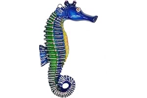 sicilia bedda - PESCI IN CERAMICA SICILIANA da Parete - Prodotti Artigianali realizzati a Mano (22x12, Cavalluccio Marino Verde e Blu)