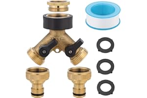 Moendergo Rozdzielacz do węży ogrodowych, złącza kranu, 2-drożny rozdzielacz Y-Splitter podwójny adapter do kranu z mosiężnym złączem 2x3/4 cala (3 złoty)