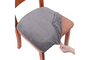 smiry Stretch Chair Seat Covers for Dining Room, Velvet Dining Chair Seat Protectors Chair Slipcovers, Set of 4, Grey