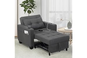 DURASPACE Dark Grey Linen Modern Recliner Adjustable Backrest Armchair Sleeper Chair Bed With USB Port, Cup Holder, Side Pockets, Bottom Storage Basket For Home Living Room