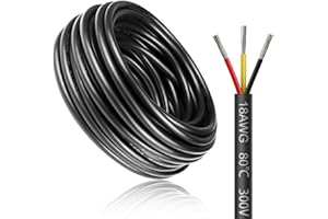 LIGHTINGWILL Câble électrique 10 mètres 18 AWG 3x0,75mm² à 3 conducteurs, fil de cuivre étamé flexible, impédance faible, compatible alimentation LED 5V / 12V / 24V, résistance aux hautes températures