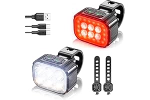 VUSDDY Lumière de Vélo Avant et Arrière Super Lumineuse LED Lumière de Vélo Luminosité Réglable étanche VTT Lumière Combo pour Nuit équitation Camping en Plein Air