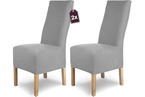 ‎SH SCHEFFLER-HOME LIVE HOMESTYLE SCHEFFLER-Home Stuhlhussen Stretch Luna-Lang/Stuhlüberzug 2er Set Grau Lang/elastische Flanell Stuhlabdeckungen/Stuhlhussen Schwingstühle/Spann-Bezug Stuhl Überwurf als eleganter Schonbezug