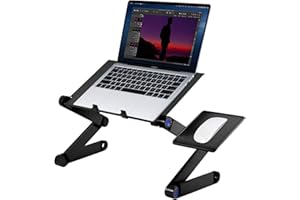 Ejoyous Tavolino Porta PC in Alluminio, Tavolo per Computer Portatile a 360 ° con Doppia Ventola e Scheda Mouse, Supporto Computer per Divano Letto per PC, Nero