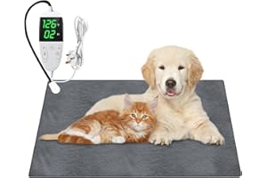 PRITOK Waterproof Pet Heating Pad with Adjustable Timer and Temperature 30-60℃: UK 230V Electric Thermal Warming Mat for Dogs Cats Puppies, Puppy Heat Pad with Durable Anti-Bite Tube(45x70cm)
