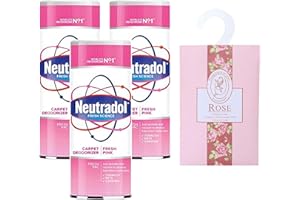 QUINN WHOLESALE 2-in-1 Shake and Vac Carpet Cleaner Powder Bundle: 3 x Neutradol 350g Shake and Vac Carpet Freshener Pink Fresh + Hanging Wardrobe Spice Scent Sachet (Rose)