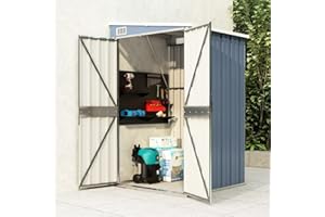 Yolola Casetta da Giardino, Casetta Attrezzi Giardino, Capanno Giardino a Parete, in Acciaio Zincato Grigio 118x100x178 cm