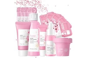 MEITREND Gesichtspflege Set für Mädchen und Frauen, Anti-Falten Hautpflege Set für Gesicht, Feuchtigkeit Sakura Skincare Set mit Serum Creme Mudmask Cleanser Toner Augencreme - Anti-Aging Hautpflege, 15 Stück