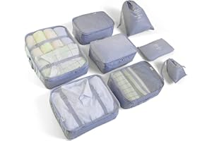 BillyBath Koffer Organizer set, Packing Cubes Kleidertaschen Schuhbeutel Reiseorganizer Packwürfel Kosmetik Travel Organizer Packtaschen für Koffer (8 teilig, Grau)