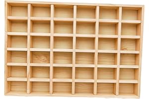 Anktily Scatola divisoria in legno grezzo, scatola espositiva con 36 scomparti, organizer per calzini, biancheria intima, vassoio in legno per gioielli, oggetti da collezione