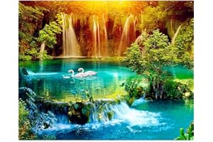 ZUOYUN DIY 5D Peinture Diamant Kit Paysage de cygne en cascade 40x50cm/16 * 20in Complet Foret Point De Croix Cristal Strass Broderie Diamond Painting Kits Adulte/Enfant Full Drill Muraux Décor à La Maison