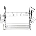 SQ Professional 2Tier Stainless Steel Dish Drainer kitchen Drying Rack with a Cutlery Holder Dish Rack for Kitchen Counter Draining Rack with Drip Tray