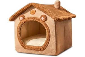 Galatée Legowisko dla kota, nadaje się do prania, ciepły i przytulny domek dla kota, składany, wygodny domek dla kota, legowisko dla psa ze zdejmowaną poduszką (rozmiar L, brązowy)