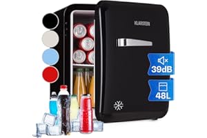 Klarstein Kühlschrank, Mini-Kühlschrank für Getränke, Kühlschrank Klein, Kleiner Kühlschrank Lautlos, Skincare Fridge, Vintage Design, Camping Kühlschrank, Minikühlschrank für Zimmer, 0-10°C, 48 L