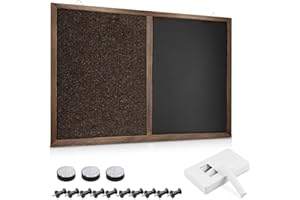 Navaris Tablero para notas de corcho y pizarra - Tablero magnético combinado de pared 90 x 60 CM y marco de pino - Tiza chinchetas imanes incluidos
