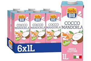 ISOLA BIO Bevanda Biologica a Base di Cocco e Mandorla, 100% Ingredienti Naturali, Senza Glutine, a Basso Contenuto di Grassi, per Intolleranti al Lattosio, Vegetariani e Vegani, 6 Confezioni da 1 L