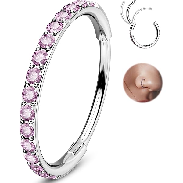 ZeSen Jewelry Lot 9-12 Piercings Nez 316L Acier Chirurgical 20G – Studs L, Droit, Anneaux Avec Zircone Colorée, Bleu Rose Blanc AB