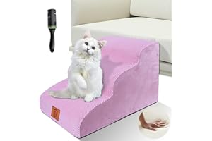 Zvonema Schody dla zwierząt domowych, dla małych psów, dużych psów, kotów, sofa, łóżko kontynentalne, z poszewką pluszową, antypoślizgowe, 3 stopnie, rolka do kłaczków