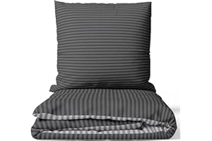 ‎LEONADO VICENTI Leonado Vicenti 2tlg. Baumwolle Bettwäsche-Set 155x200 Grau Wendebettwäsche Gestreift Ganzjähriger Bezug Kissen mit Reißverschluss