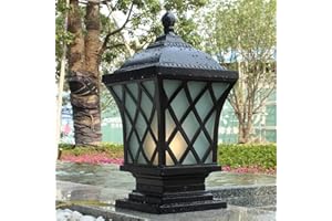 Kikioo Modern Black Die-cast Aluminum Post Pillar Lamps American Country Outdoor Square Column Lamps Exterior Glass Waterproof Lawn Lamps Pedestal Lamp Garden Bollard Entrance Patio Light Fixture E27