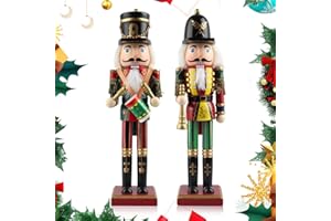 WDJLNZB 2024 Figura de cascanueces, 2 grandes figuras navideñas de madera, soldado en estilo de los Montes Metálicos, decoración navideña tradicional pintada a mano (A)