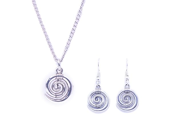 NILUXE DESIGN - Boucles d'oreilles celtiques femme - Boucle d'oreille spirale celtique femme avec zamak et crochet en argent 925 - Boucle d'oreille femme (Ensemble pendentif et boucles d'oreilles)