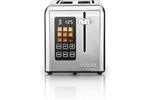 Ufesa FutureToaster, Grille-Pain Digitale, 2 Fentes, Acier Inoxydable, 950W, Écran, 9 Niveaux de Grillage avec Image, Décongélation, Réchauffage et Annulation, Programme Spécial pour Bagels