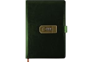 Qefuna Diary with Lock, A5 PU Leather Diary with Code, 200 Pages, 100 gsm Paper, Vintage Reading Journal Diary with Lock for Women and Men, (Green)