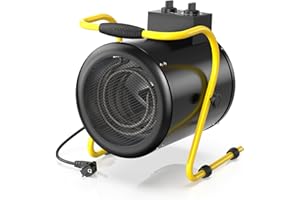 DAHTEC Calefactor Industrial 3000W - Calentador Aire Caliente Portatil - con Ajuste de ángulo de 0 a 25° y Termostato - Apto para Construcción, Garaje e Invernadero