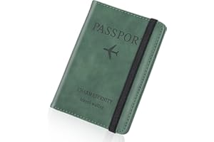 Larkumio Funda Pasaporte Portadocumentos Viaje, Porta Pasaportes para Viaje con Bloqueo RFID, Cuero de PU Porta Documentos para Mujer Hombre Accesorios de Viaje (Verde)