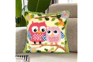 ROCKY&CHAO Knüpfhaken-Set, Kissenbezug, Stickerei, Teppich-Set, Nadelarbeit, Kissenbezug, Sofakissenbezug, Bastelset, 43,2 x 43,2 cm (Paar-Eule)