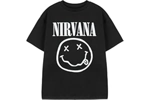 Nirvana Camiseta para niños | Camiseta gráfica de Manga Corta para niños y niñas en Negro | Top de Ropa con Estampado de Logotipo de Banda desgastada clásica Grunge | Regalo de mercancía