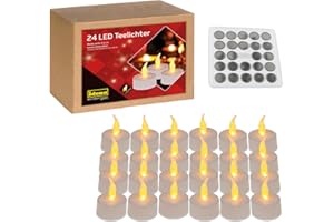 Idena 50023 - LED tea lights, 24 pezzi, candele elettriche con luce tremolante, batterie incluse, decorazione per matrimonio, festa, Natale, in scatola, Pasqua, come luce d'atmosfera