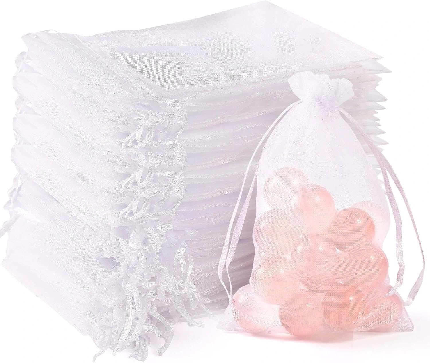 VOOSFSIE Bolsas de Organza Blancas 10x15cm, 50 Unidades Bolsas de Regalo Transparentes con Cordón, Bolsas de Organza para Bodas, Dulces, Joyas, Navidad, Fiestas y Embalaje de Souvenirs