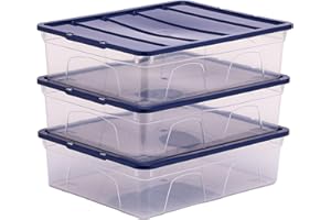 ‎BANKERS BOX BANKERS BOX 12L Kunststoff-Aufbewahrungsbox 3er-Pack, BPA-frei & 100% recycelte Deckel, verschachtelbar & stapelbar, Staubschutzdeckel, 11x32x40cm, ideal für Haus & Büro Organisation